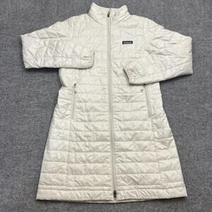 Patagonia Nano Puff Parka Coat Womens Medium White Quilted PrimaLoft Long Jacket